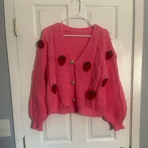 Strawberry Embellished Pink Sweater